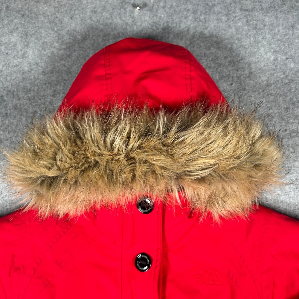 The North Face‎ jacket Womens Small Red hooded fur Down Insulated puffer quilt - Picture 2 of 16